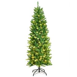 CM22810 6 ft. PVC Hinged Pre-Lit Artificial Fir Pencil Christmas Tree with 150 Warm White UL-listed Lights