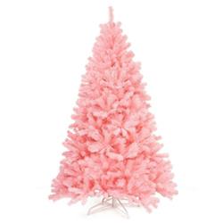 CM22822 6 ft. Pink Artificial Hinged Spruce Full Christmas Tree with Foldable Metal Stand