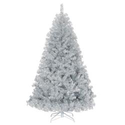 CM22826 6 ft. Hinged Unlit Artificial Silver Tinsel Christmas Tree with Metal Stand