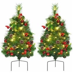 CM22863 24 in. Battery Powered Pre-lit Pathway Holiday Christmas Tree - Set of 2