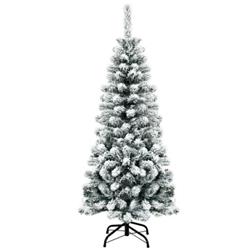 CM22871 4.5 ft. Unlit Hinged Snow Flocked Artificial Pencil Christmas Tree with 242 Branch