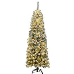 CM22875US Pre-Lit Snow Flocked Artificial Pencil Christmas Tree with 250 LED Lights