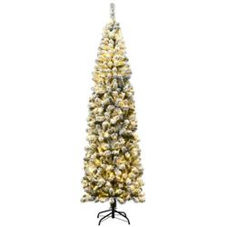 CM22876US 7.5 ft. Pre-Lit Snow Flocked Artificial Pencil Christmas Tree with LED Lights