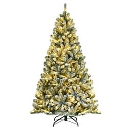 CM23442US 6 ft. Pre-Lit Snow Flocked Hinged Christmas Tree with 928 Tips & Metal Stand