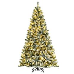 CM23443US 7 ft. Pre-Lit Snow Flocked Hinged Christmas Tree with 1116 Tips & Metal Stand