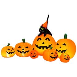 CM23449US 7.5 ft. Halloween Inflatable Pumpkin Combo with Witch Black Cat