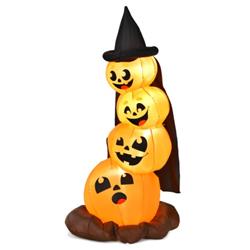 CM23451US 7 ft. Halloween Inflatable Pumpkin Combo with Witchs Hat & LED Lights