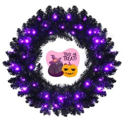 CM23476 24 in. Pre-Lit Halloween Wreath with 35 Purple LED Lights