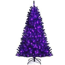 CM23518US 6 ft. Black Artificial Christmas Halloween Tree with Purple LED Lights