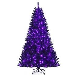 CM23524US 7 ft. Black Artificial Christmas Halloween Tree with Purple LED Lights