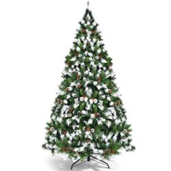 CM23551US Pre-Lit Snow Flocked Christmas Tree with Red Berries & LED Lights