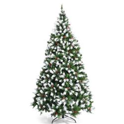 CM23552US Pre-Lit Snow Flocked Christmas Tree with Red Berries & LED Lights