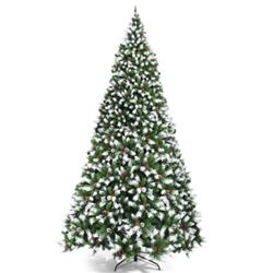 CM23553US Pre-Lit Snow Flocked Christmas Tree with Red Berries & LED Lights