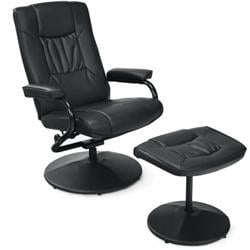 HW51430LH 360 deg PVC Leather Swivel Recliner Chair with Ottoman, Black -  Total Tactic