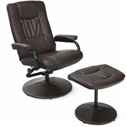 HW51430ZS 360 deg PVC Leather Swivel Recliner Chair with Ottoman, Brown -  Total Tactic