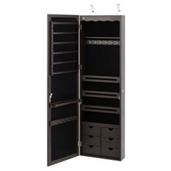 Picture of Total Tactic HW63090CF 5 LED Lockable Mirror Jewelry Cabinet Armoire with 6 Drawer&#44; Brown