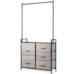 HW63122 8 x 11 x 15 in. 5 Drawer Fabric Dresser with Hanger Metal Top Storage Closet Organizer, Black