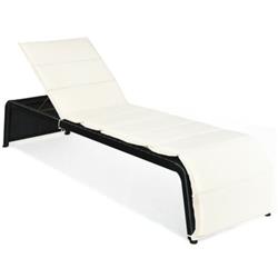 HW63212 Patio Rattan Lounge Chair Back Adjustable Chaise Recliner with Cushioned, White