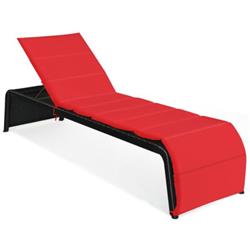 HW63212RE Patio Rattan Lounge Chair Back Adjustable Chaise Recliner with Cushioned, Red