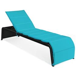 HW63212TU Patio Rattan Lounge Chair Back Adjustable Chaise Recliner with Cushioned, Turquoise