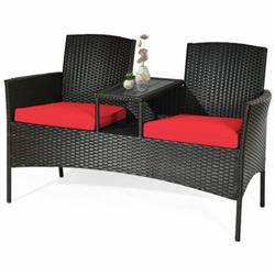 HW63233RE Modern Patio Conversation Set with Built-in Coffee Table & Cushions, Red