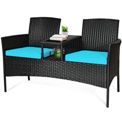 HW63234TU Patio Rattan Conversation Set Seat Sofa, Turquoise