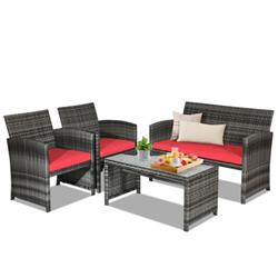 Patio Rattan Furniture Set, Red - 4 Piece