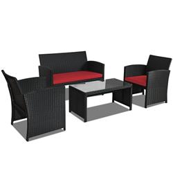 HW63239RE 31 x 25 x 43.5 in. Wicker Conversation Patio Sofa & Table Set, Red - 4 Piece -  Total Tactic