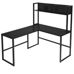 HW63364BK 55 in. Industrial L-Shaped Desk Bookshelf Corner Computer Gaming Table, Black