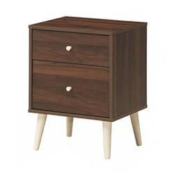 HW63446CF 2 Drawer Nightstand Beside End Side Table with Rubber Legs, Brown