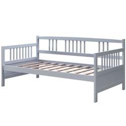 HW63521GY Twin Size Wooden Slats Daybed Bed with Rails, Gray -  Total Tactic