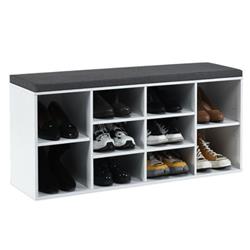 HW63680WH 10-Cube Organizer Entryway Padded Shoe Storage Bench, White