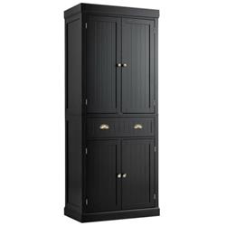 HW63843BK Cupboard Freestanding Kitchen Cabinet with Adjustable Shelves, Black