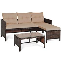 HW63870BN Patio Wicker Rattan Sofa Set, Brown - 3 Piece