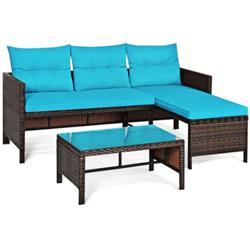 HW63870TU Patio Wicker Rattan Sofa Set, Turquoise - 3 Piece