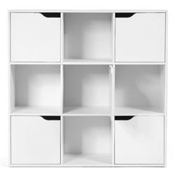 HW63874WH Free Standing 9 Cube Storage Wood Divider Bookcase for Home & Office, White