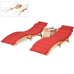 HW63882 Wooden Folding Patio Lounge Chair Table Set - 3 Piece