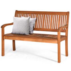 HW63888 Two Person Solid Wood Garden Bench with Curved Backrest & Wide Armrest