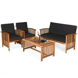 HW63970BKPlus Patio Solid Wood Furniture Set, Black - 4 Piece