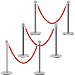 HW54863plus Stanchion Posts Queue Pole - 6 Piece - Silver & Red