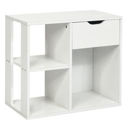 HW63995WH 3-Tier Side Table with Storage Shelf & Drawer Space, White