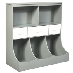 HW64191GR Freestanding Combo Cubby Bin Storage Organizer Unit with 3 Baskets, Gray -  Total Tactic