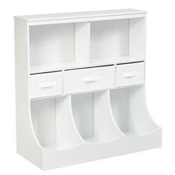 HW64191WH Freestanding Combo Cubby Bin Storage Organizer Unit with 3 Baskets, White -  Total Tactic