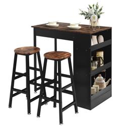 HW64298BN Bar Table Set with Storage, Brown - 3 Piece