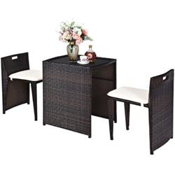 HW64307 Cushioned Outdoor Wicker Patio Set - 3 Piece