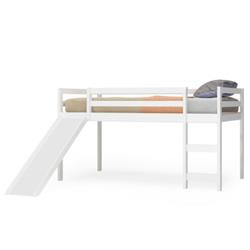 HW64315WH Twin Size Low Sturdy Loft Bed with Slide Wood, White