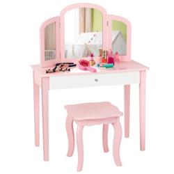 Picture of Total Tactic HW64354PI Kids Princess Make Up Dressing Table with Tri-folding Mirror & Chair&#44; Pink
