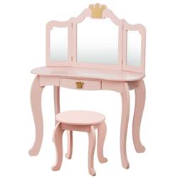 Picture of Total Tactic HW64355PI Kids Makeup Dressing Table with Tri-folding Mirror & Stool&#44; Pink