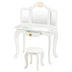 Picture of Total Tactic HW64355WH Kids Makeup Dressing Table with Tri-folding Mirror & Stool&#44; White
