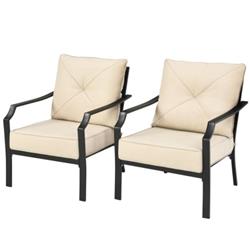 NP10083BE Patio Dining Set with Padded Cushions Armrest Steel Frame, Beige - 2 Piece